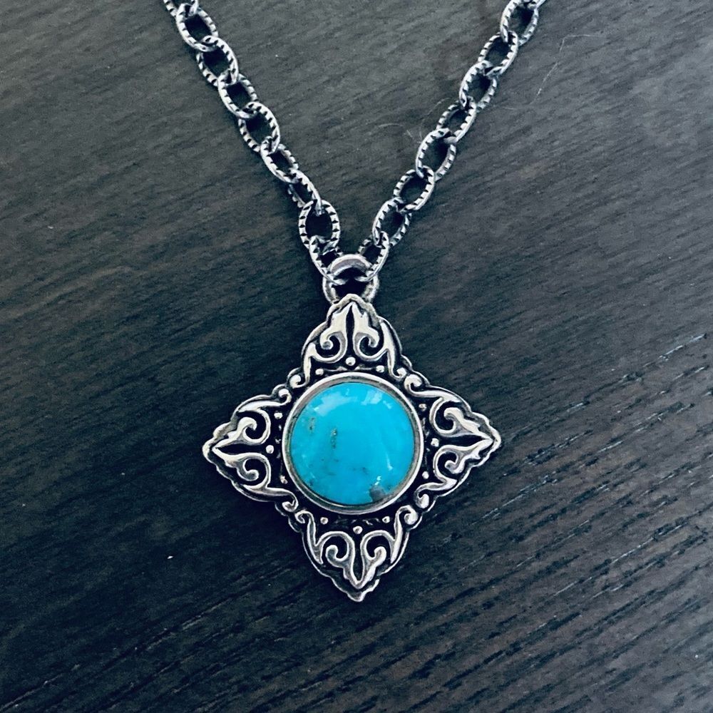 Barse Turquoise Stone Sterling Silver Pendant Necklace